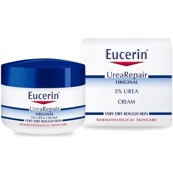 Restore Your Skin's Moisture Barrier with Eucerin Urea Repair Original 5% Urea Cream 75ml: What It Is: Eucerin Urea Repair Original 5% Urea Cream 75ml is a nourishing cream specially formulated to provide intense hydration and relief for dry, rough, and tight skin. Enriched with urea, a natural moisturizing factor, this cream helps restore the skin's moisture barrier, leaving it feeling soft, smooth, and supple. What It Does: Intensive Hydration: The rich and emollient formula deeply hydrates the skin, replenishing moisture levels and preventing further moisture loss, for long-lasting hydration and comfort. Repair and Protection: Urea, a key ingredient in the cream, helps repair the skin's natural barrier function, strengthening its protective layer and shielding it from external aggressors, such as harsh weather conditions and environmental stressors. Relief for Dry Skin: Eucerin Urea Repair Original 5% Urea Cream provides immediate relief for dry, tight, and rough skin, soothing discomfort and restoring the skin's natural suppleness. How To Use: Cleanse: Wash and pat dry the affected area before application. Apply Cream: Dispense a small amount of Eucerin Urea Repair Original 5% Urea Cream onto your fingertips. Massage: Gently massage the cream into the skin until fully absorbed, focusing on areas of dryness and roughness. Use Regularly: Incorporate into your daily skincare routine, applying as often as needed for optimal hydration and skin repair. Ingredients: Eucerin Urea Repair Original 5% Urea Cream contains a high concentration of urea, along with other moisturizing and skin-soothing ingredients, carefully selected to provide intensive hydration and repair for dry, compromised skin. Who It Is For: Perfect for individuals with dry, rough, or tight skin, Eucerin Urea Repair Original 5% Urea Cream is suitable for all ages and skin types, including sensitive skin. Keywords: Eucerin Urea Repair Original 5% Urea Cream, intense hydration Nairobi, dry skin relief Kenya, skin repair, moisture barrier, skincare routine, Nairobi skincare.