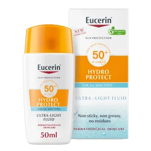 Eucerin Sun Face Hydro Protect SPF50+ 50ml: Intensive Hydration with Superior Sun Protection What It Is: Eucerin Sun Face Hydro Protect SPF50+ is an advanced sunscreen specially formulated to provide intensive hydration while offering superior protection against harmful UV rays. Enriched with moisturizing ingredients, this lightweight and fast-absorbing formula help keep your skin hydrated and protected from sun damage, making it an ideal choice for daily use. What It Does: Sun Protection: With SPF50+ and high-quality UVA/UVB filters, this sunscreen provides broad-spectrum protection against sunburn, premature aging, and sun-induced damage, reducing the risk of skin cancer and hyperpigmentation. Intensive Hydration: Formulated with a unique blend of moisturizing ingredients, including glycerin and hyaluronic acid, the sunscreen helps replenish and lock in moisture, keeping your skin hydrated, soft, and supple throughout the day. Non-Greasy Formula: The lightweight and non-greasy texture of the sunscreen ensures quick absorption without leaving behind any sticky or oily residue, making it comfortable to wear under makeup or on its own. Suitable for Sensitive Skin: Dermatologically tested and free from fragrances and parabens, this sunscreen is gentle on sensitive skin and suitable for all skin types, including dry and sensitive skin. How To Use: Apply Liberally: Dispense a generous amount of the sunscreen onto your fingertips. Smooth Over Skin: Gently massage the sunscreen onto your face and neck until fully absorbed, ensuring even coverage. Reapply: Reapply every two hours, especially after swimming, sweating, or towel drying, to maintain continuous sun protection. Ingredients: Eucerin Sun Face Hydro Protect SPF50+ contains a unique blend of moisturizing ingredients, including glycerin and hyaluronic acid, along with high-quality UVA/UVB filters to provide effective sun protection and hydration. Who It Is For: Perfect for individuals seeking intensive hydration and superior sun protection, Eucerin Sun Face Hydro Protect SPF50+ is suitable for all skin types, including dry and sensitive skin. Keywords: Eucerin Sun Face Hydro Protect SPF50+, sun protection, intensive hydration, moisturizing sunscreen, skincare routine, Nairobi.